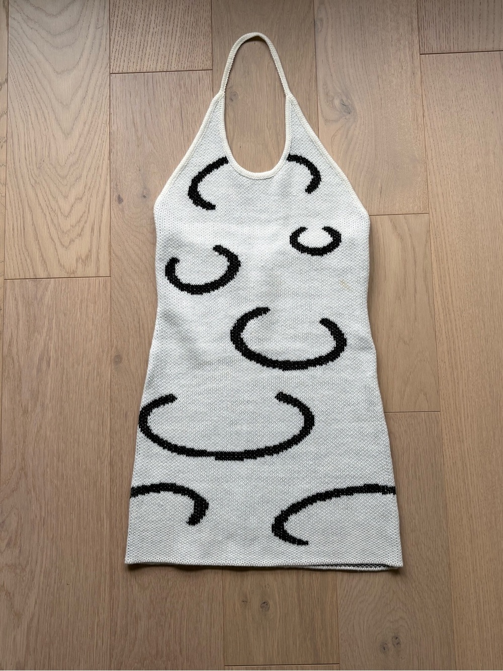 SHEIN Cream Halter Knit Tank with Black Crescent Motif